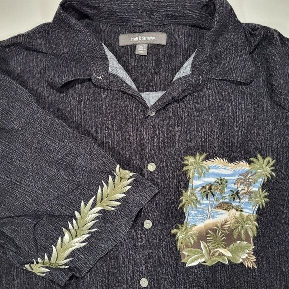 Croft & Barrow‎ Men's XLT XL Tall Black Hawaiian Palm Trees Short Sleeve Shirt - Picture 1 of 8